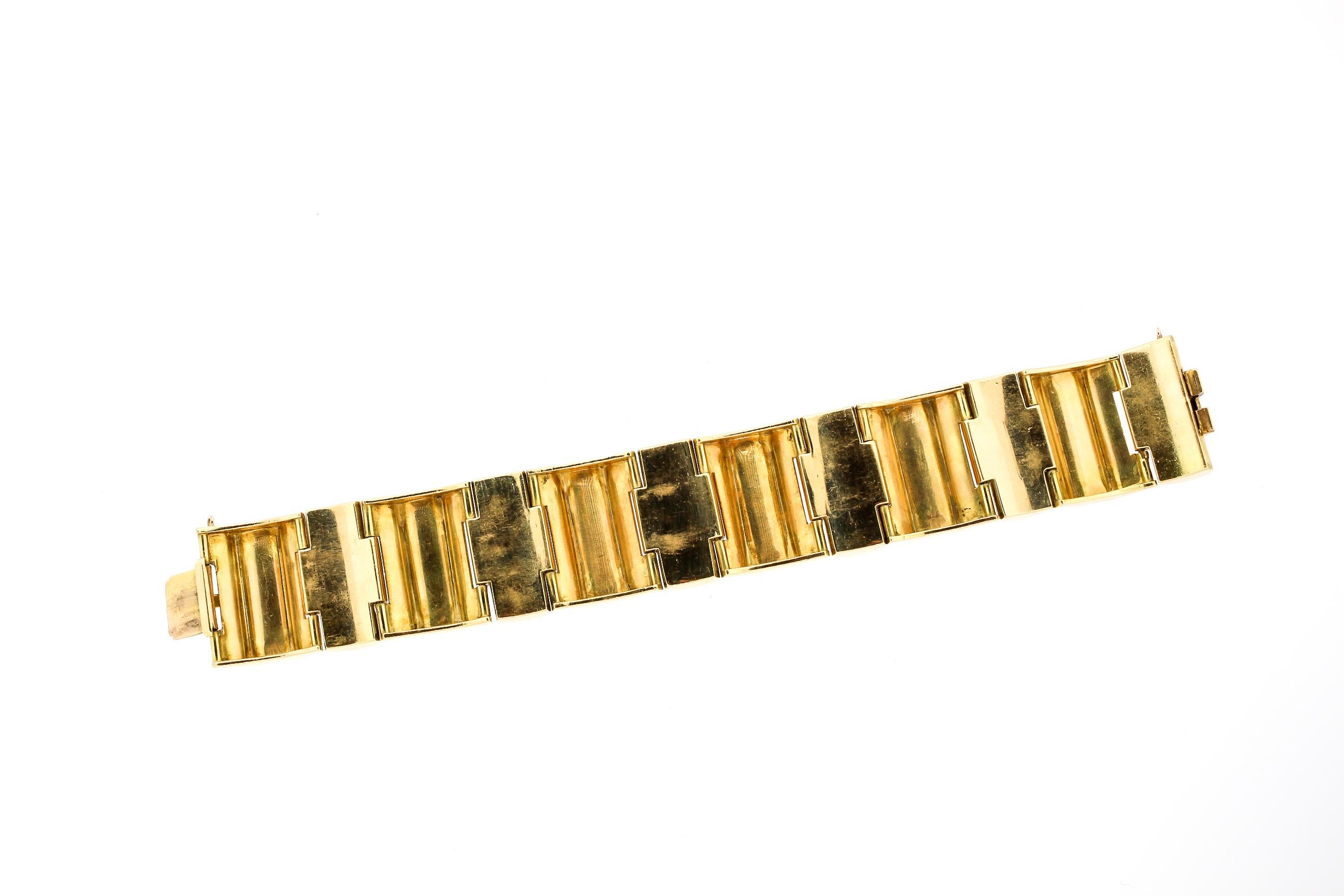 Modernist Retro 18 Karat Rose Yellow Gold Wide Tank Bracelet 1
