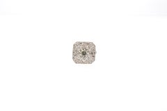 Antique Edwardian Platinum Old European Cut Diamond Square Panel Ring