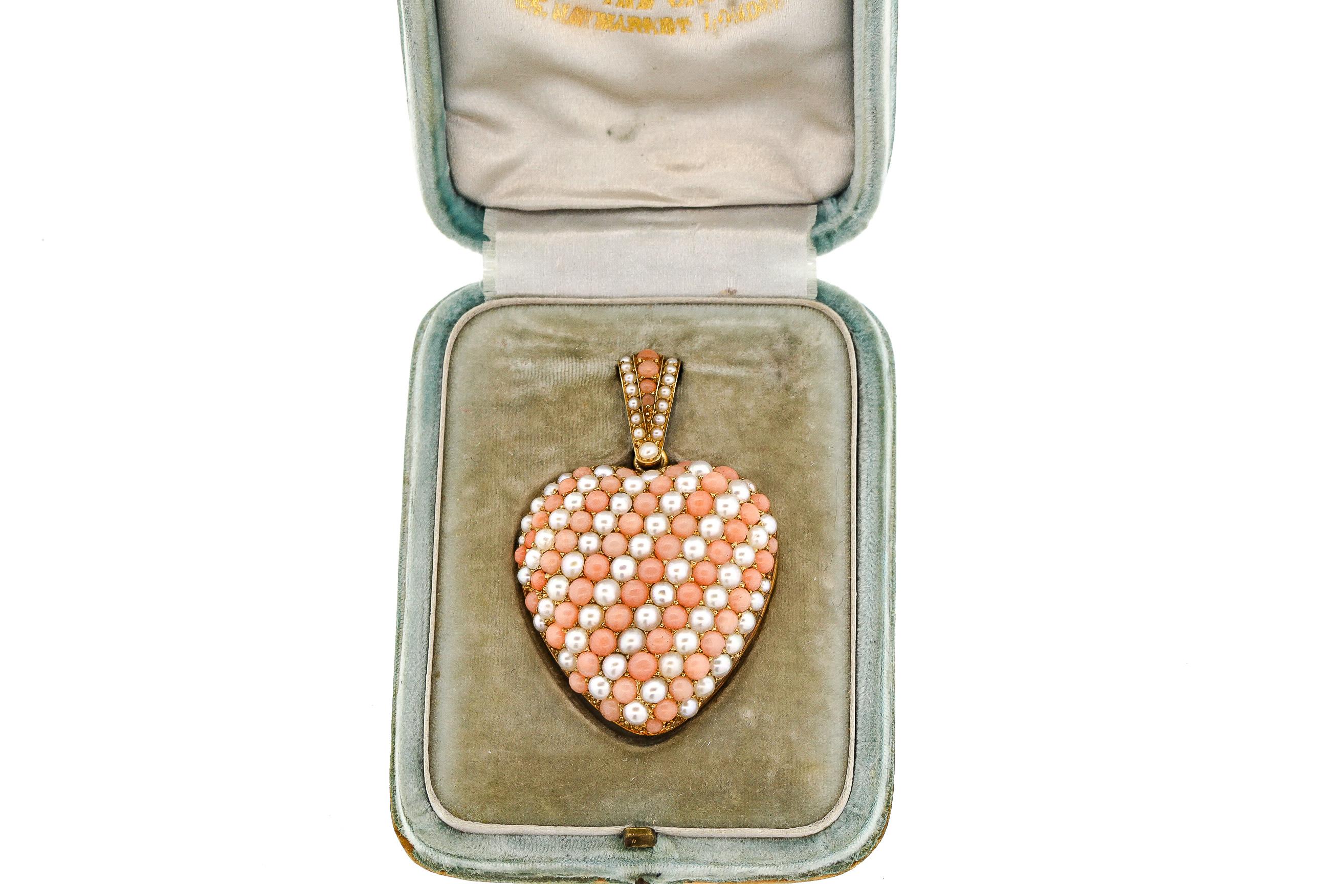 Antique Victorian 18 Karat Gold Coral Pearl Heart Locket Pendant Pin 5