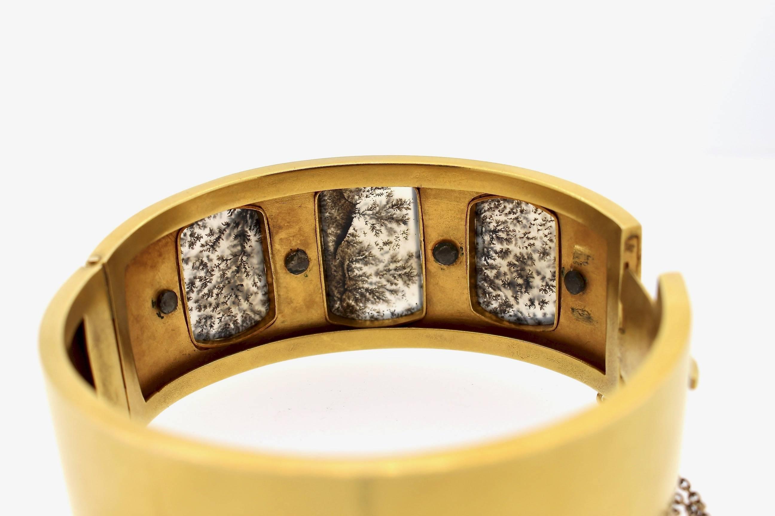 Rare and Unusual Victorian Gold Dendritic Agate Bangle In Good Condition In New York, NY