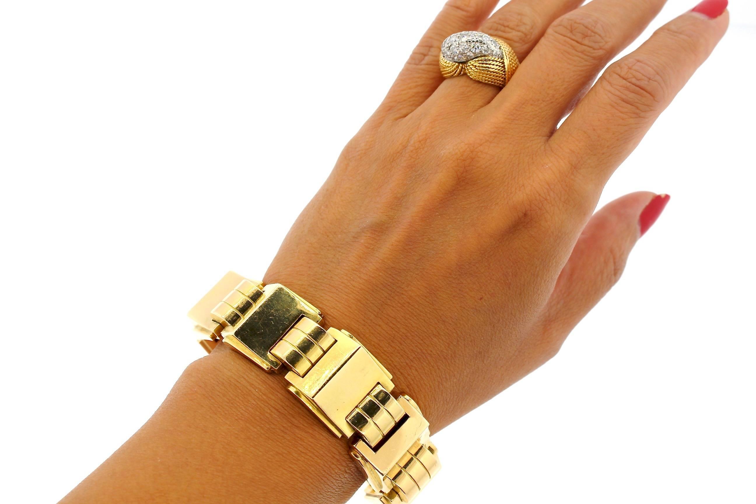 Women's Modernist Art Deco French Gold Tank Bracelet