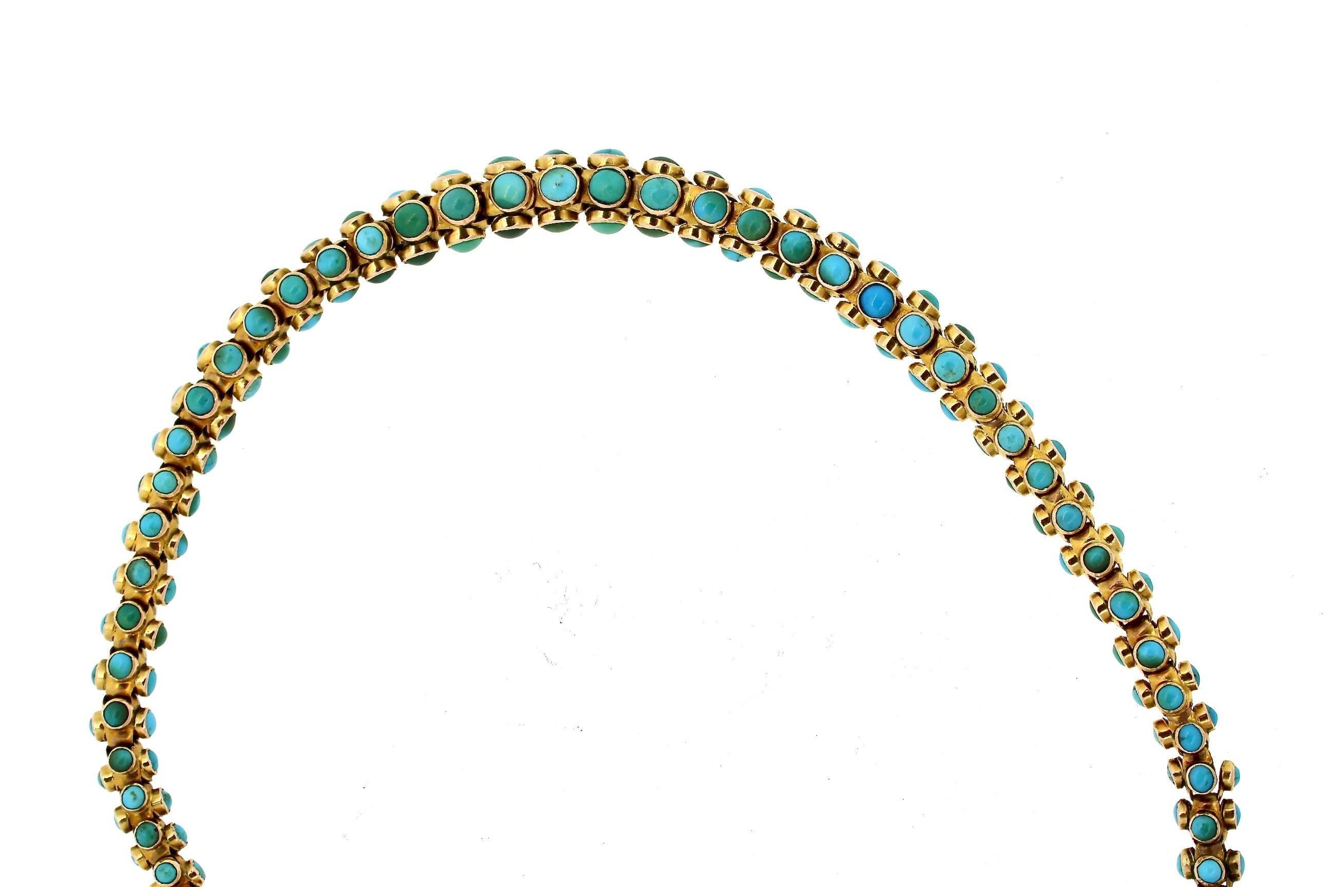 Late Victorian Antique Victorian Turquoise and Diamond Snake Necklace 