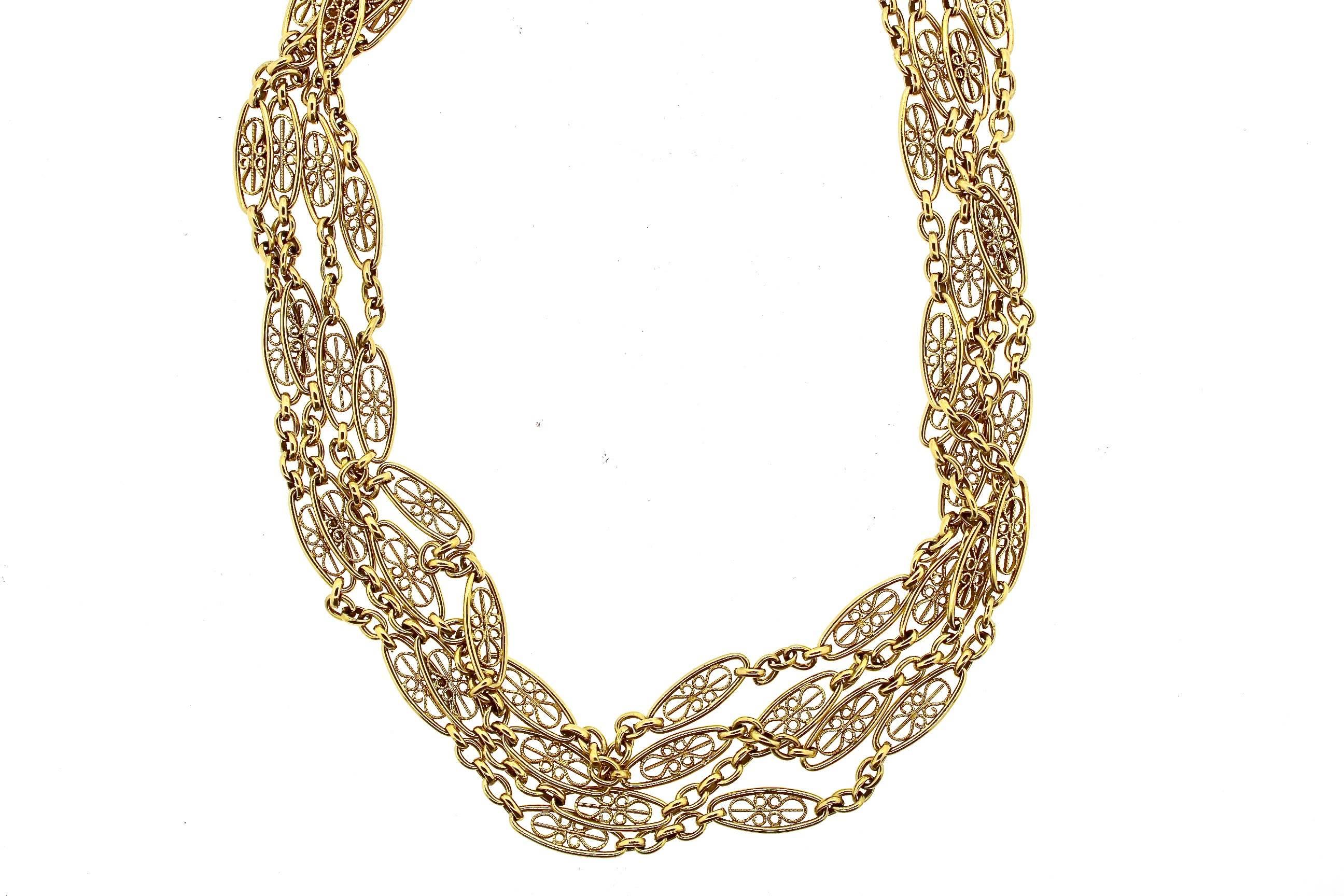 Art Nouveau Antique French Early 20th Century Filigree Gold Chain
