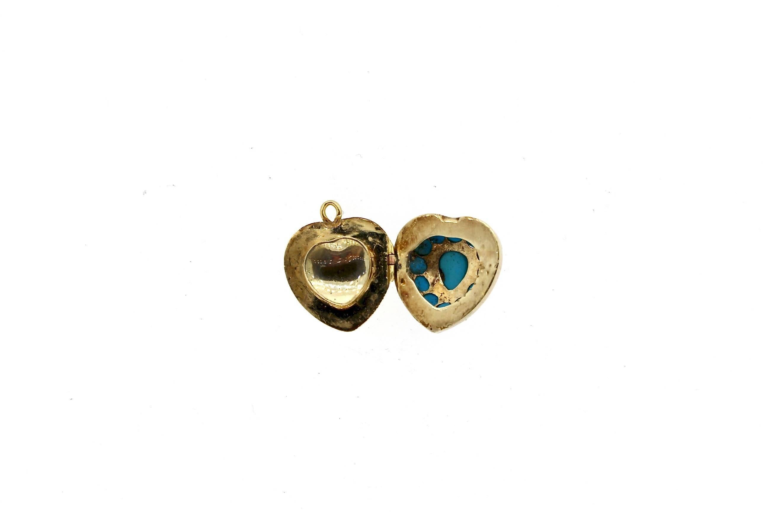 Late Victorian Antique Victorian Rose Cut Diamond Enamel Turquoise Heart Pendant