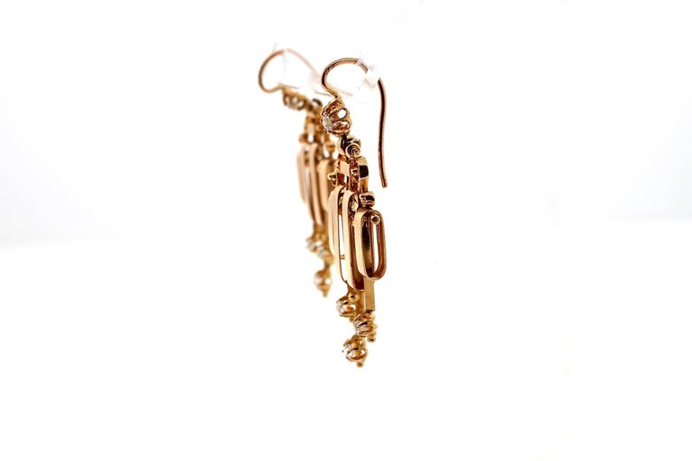 Women's Late Victorian French Rose Gold Diamond Dangling Earrings For Sale