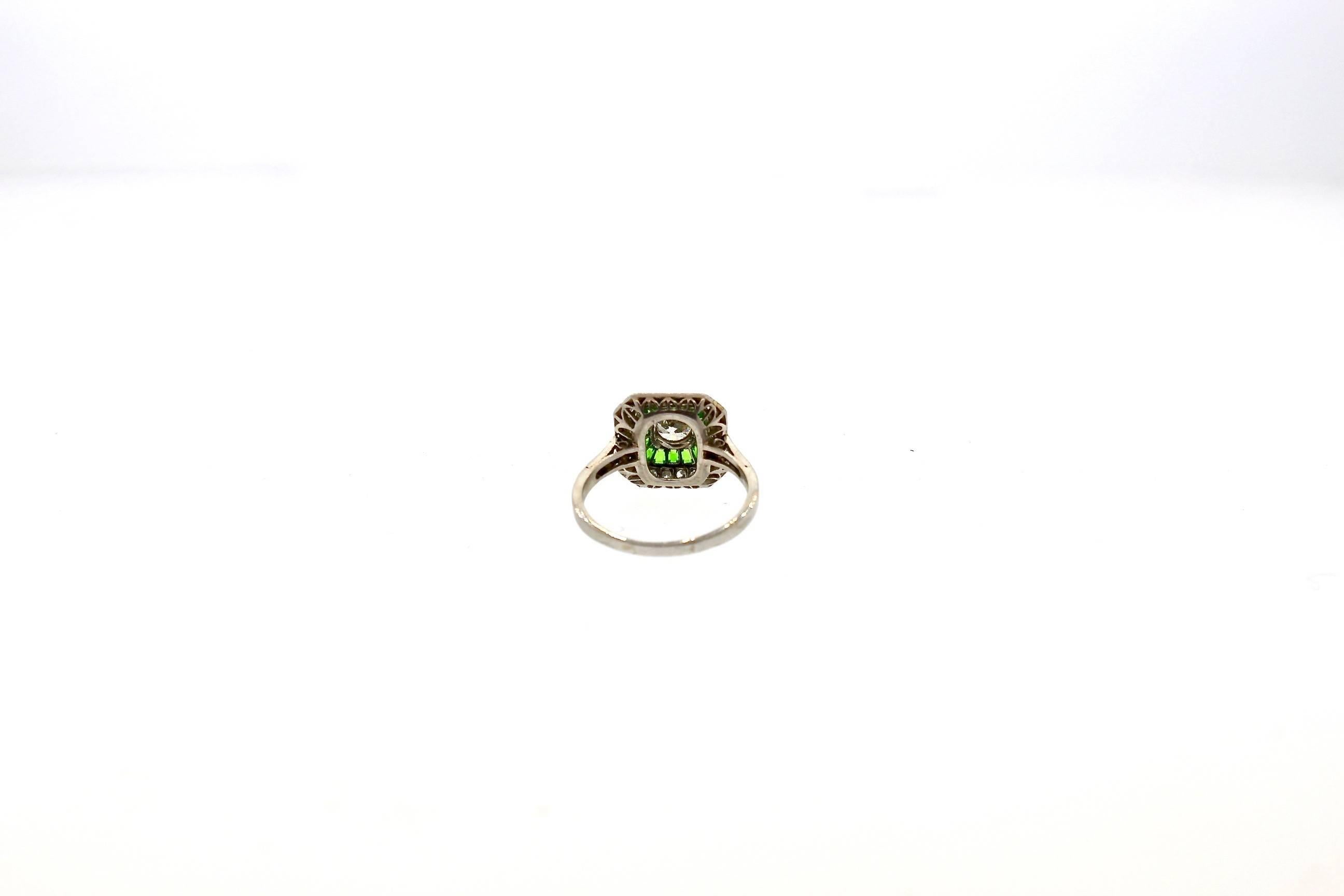 Women's Tiffany & Co Art Deco Demantoid Garnet Diamond Platinum Ring 