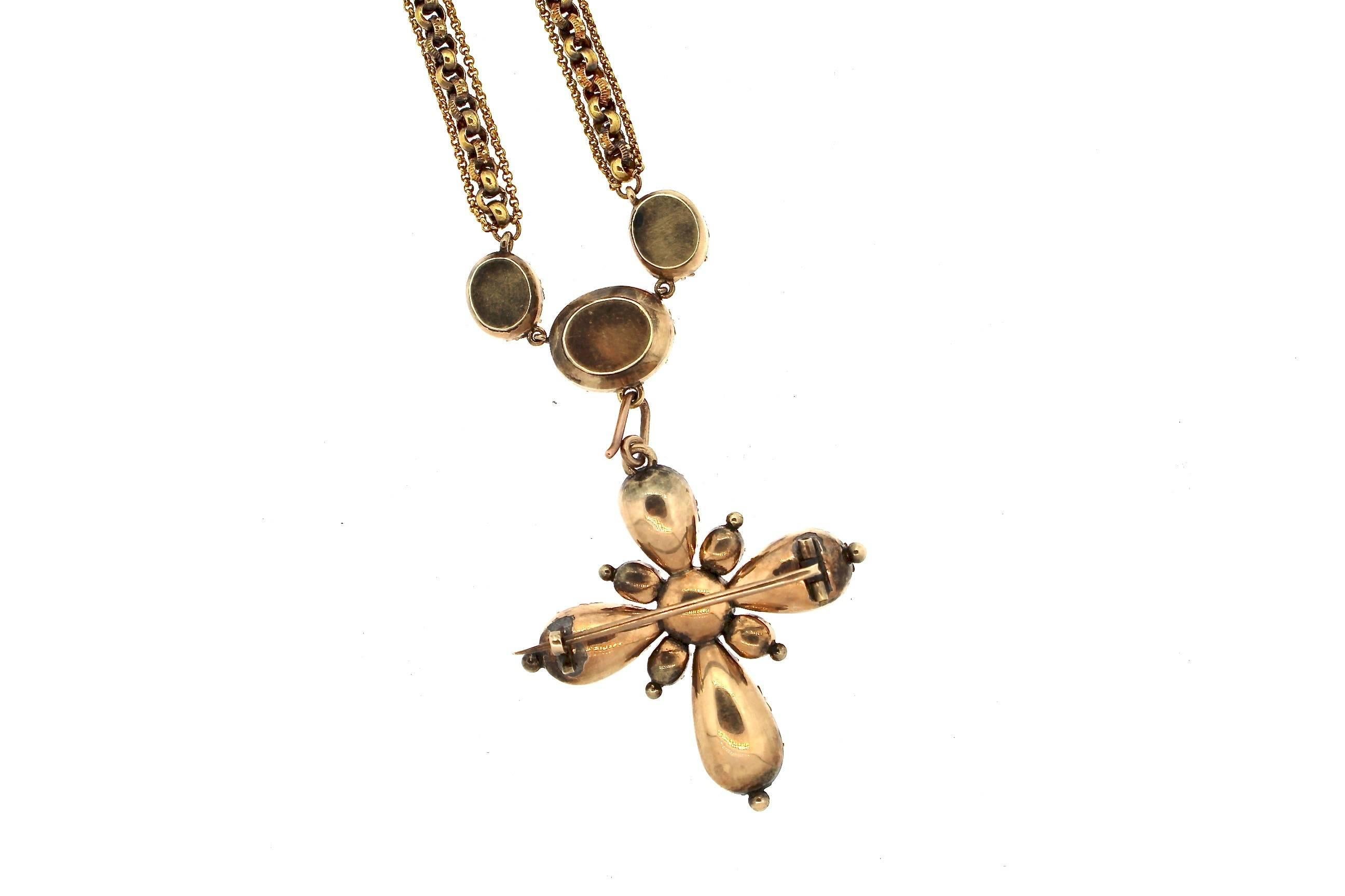 Early Victorian Amethyst Maltese Cross Gold Necklace For Sale 1