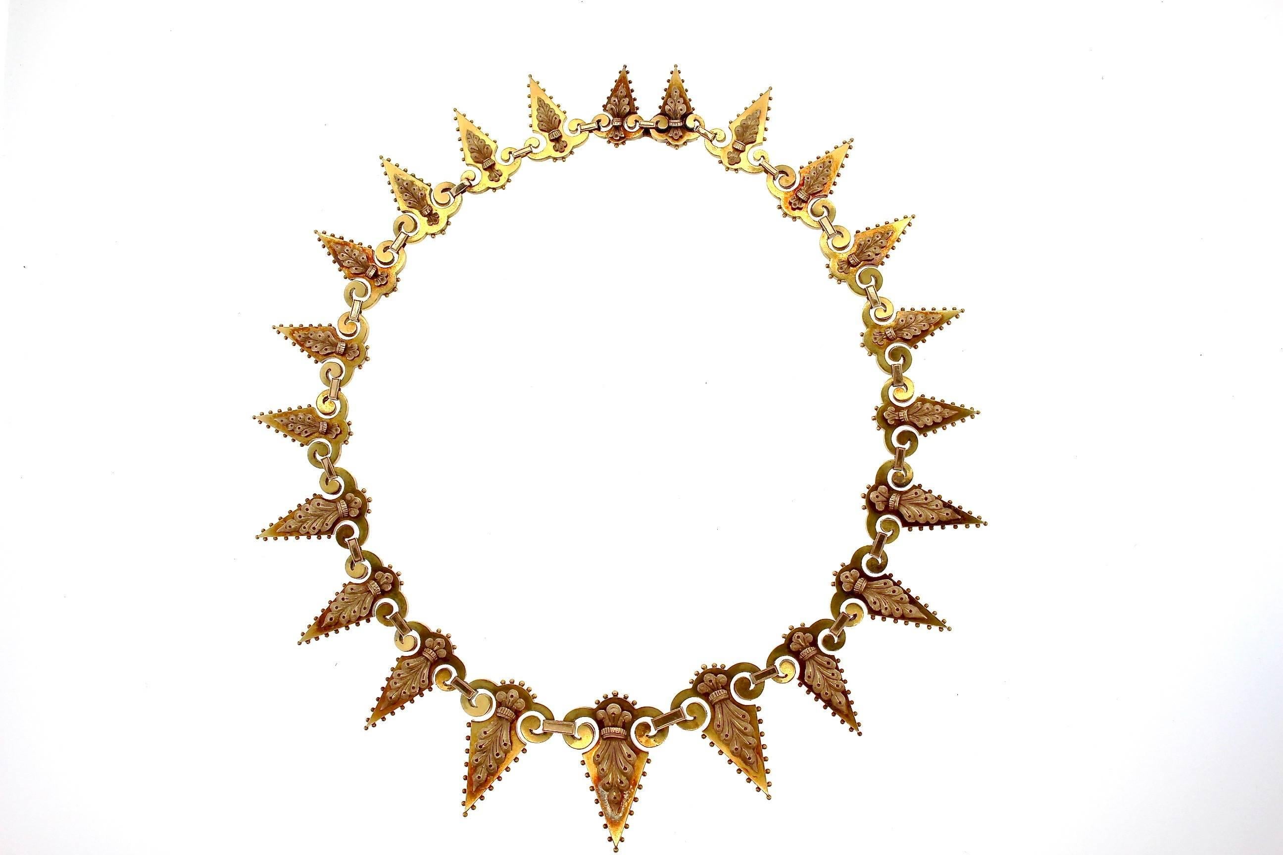 Women's or Men's Antique Victorian Bi-Color Gold Dart Fringe Necklace