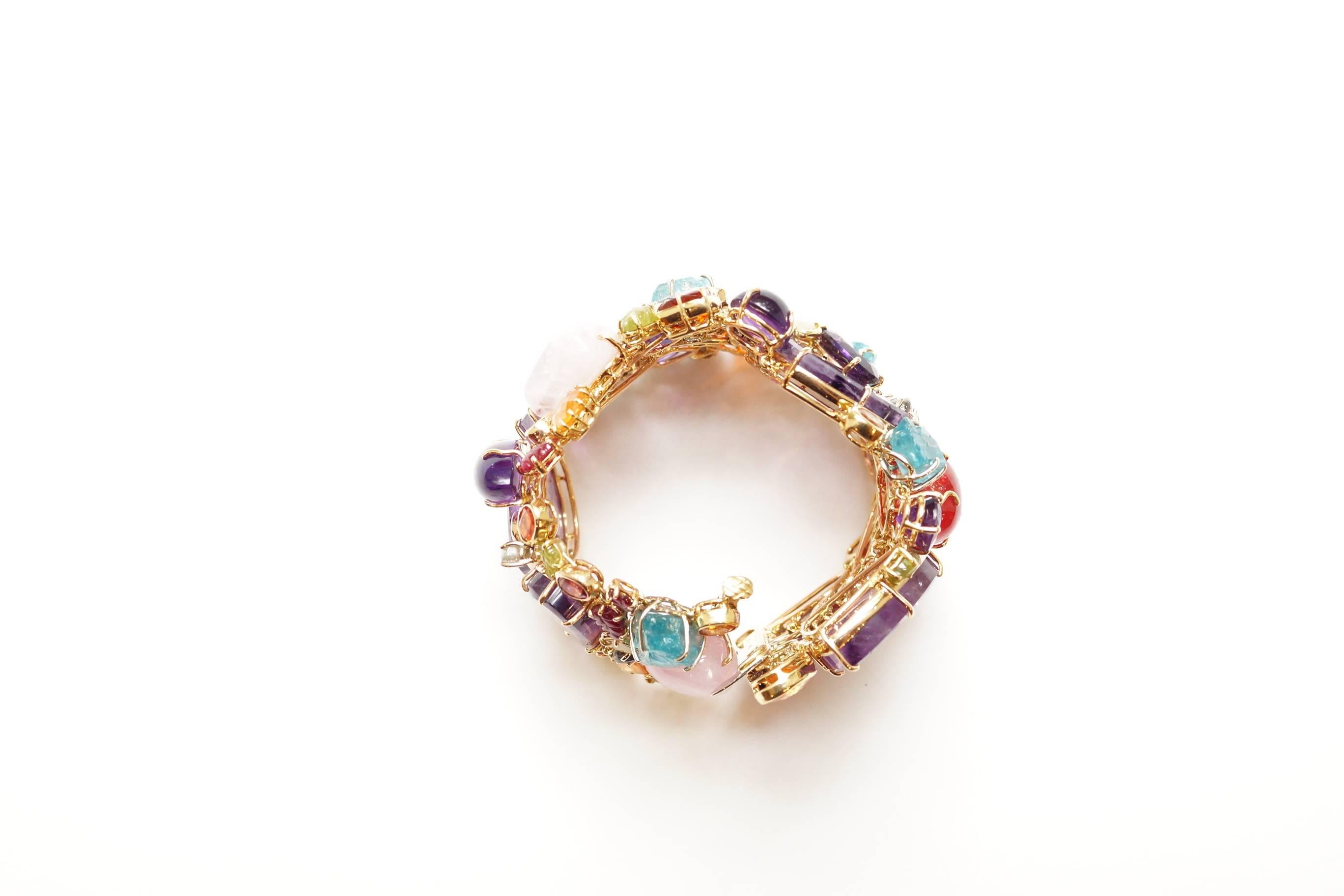 Sharon Khazzam 18 Karat Gold Multicolored Gemstone and Diamond Bracelet For Sale 1