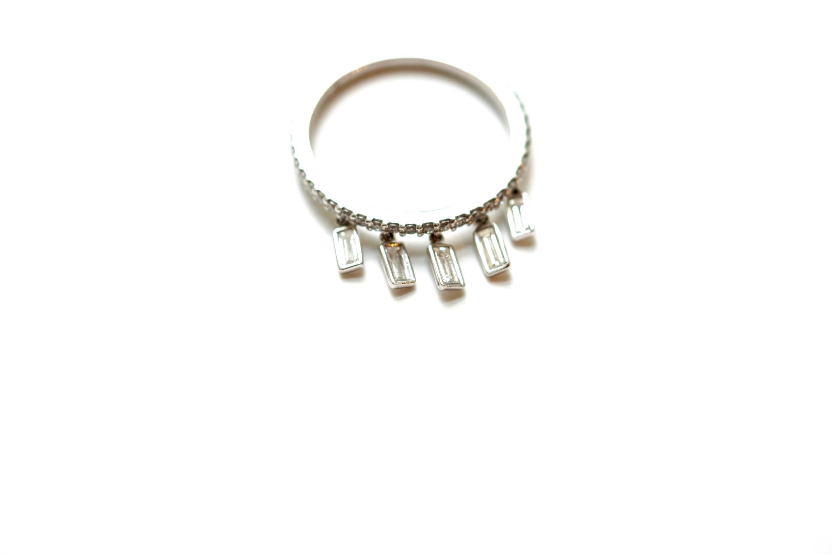Baguette Cut Platinum White Diamond Baguette Shimmee® Ring For Sale