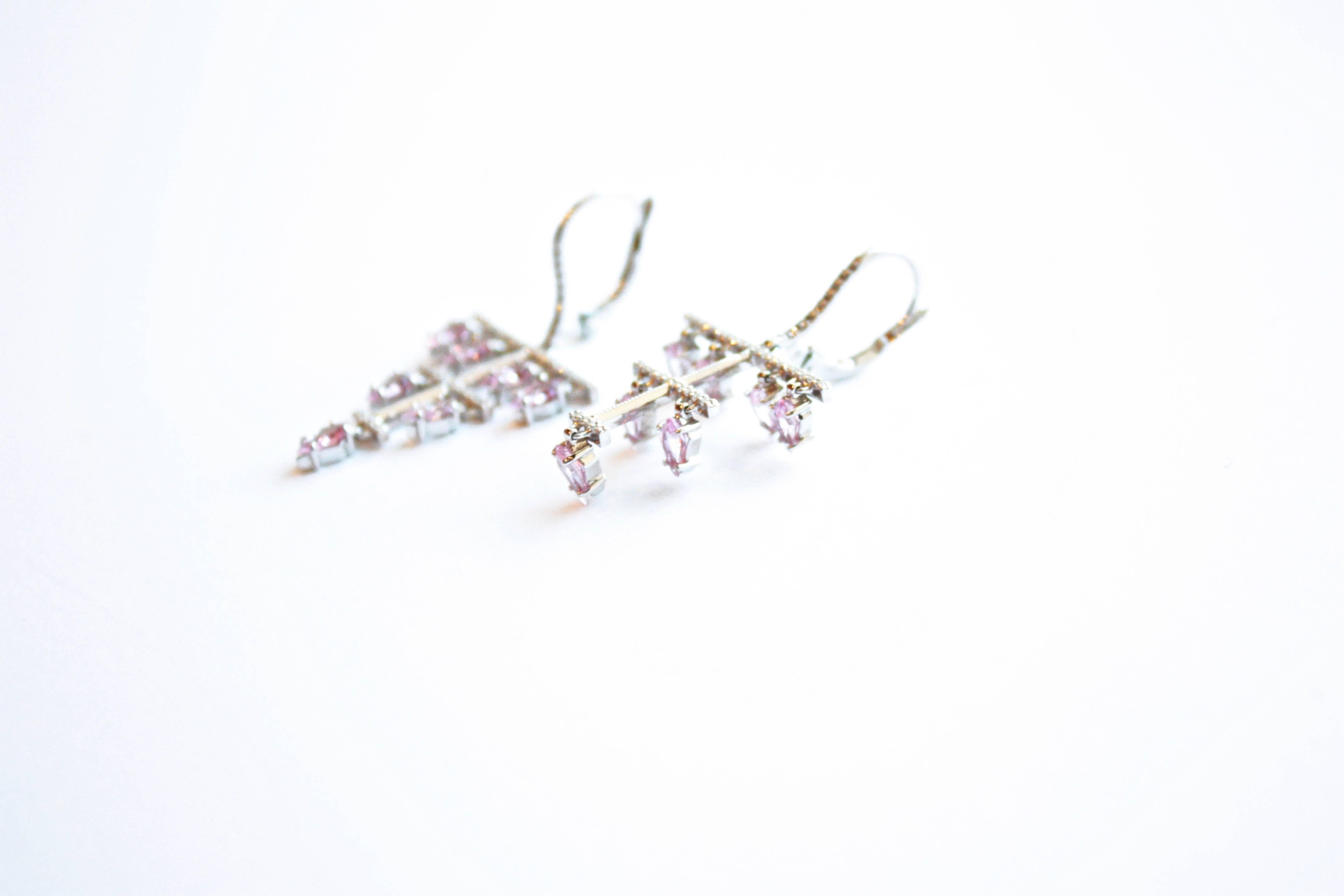Pink Sapphire and White Diamond Dora Eardrops In New Condition In Great Neck, NY