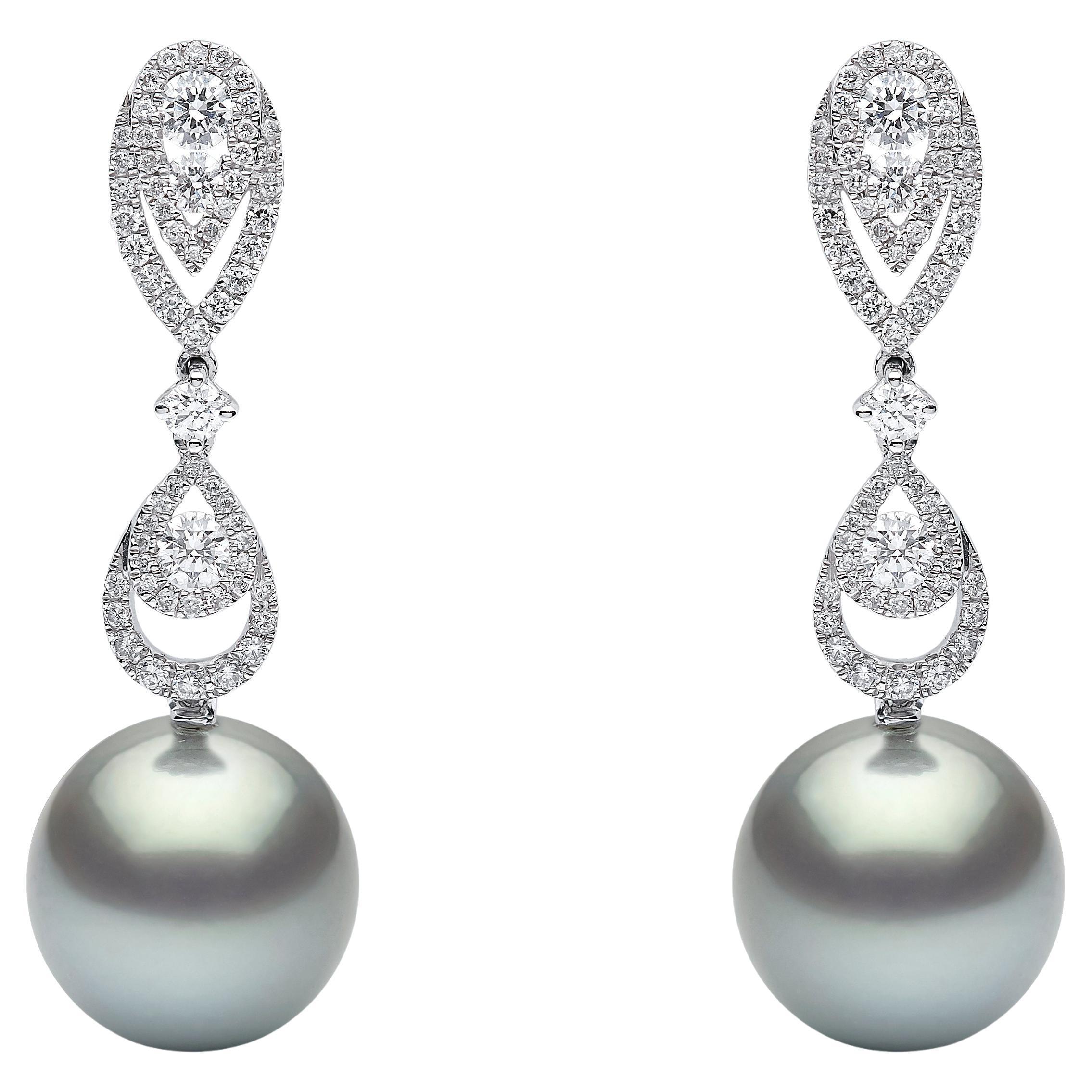 Orecchino con diamante e perla di Tahiti in oro bianco 18 carati
