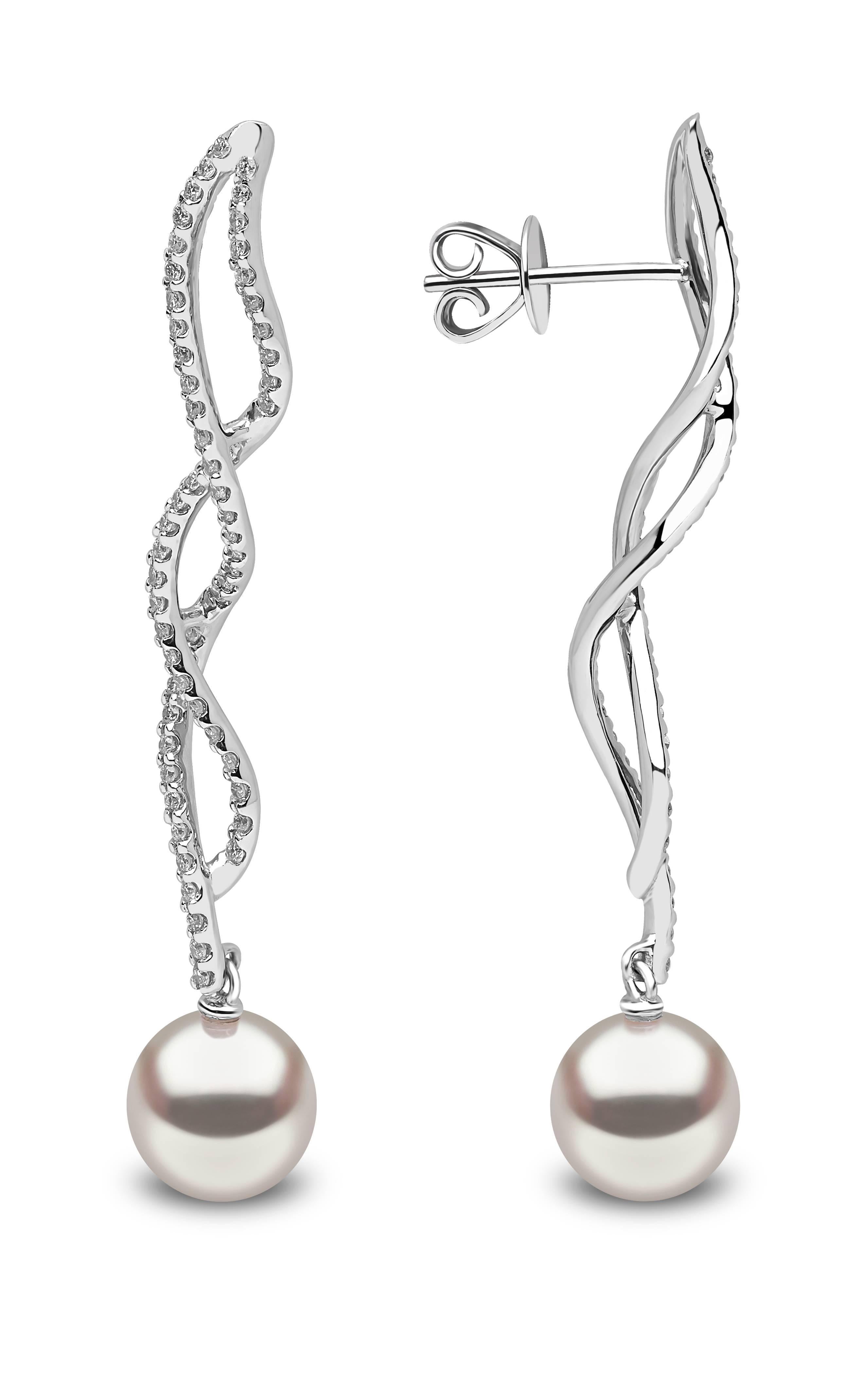 Sparkling statement earrings from Yoko London which perfectly pair pops of elegant white diamond with an elegant 8mm Cultured pearl set in 18k white gold. 

- 18k White Gold
- 120 Diamonds 0.55cts
- 8mm Cultured Pearl