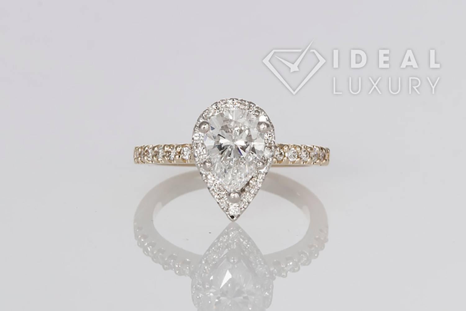Women's Diamond Halo Engagement Ring and Wedding Band Set 14 Karat Two-Tone Gold
