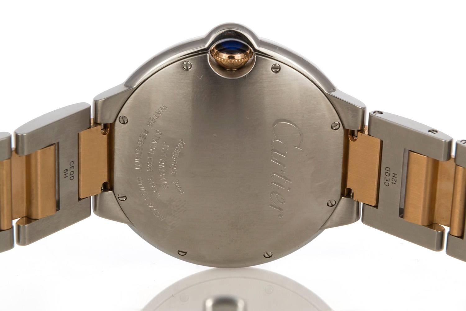 Women's or Men's Cartier Yellow Gold Stainless Steel Chocolate Ballon Bleu Automatic Wristwatch