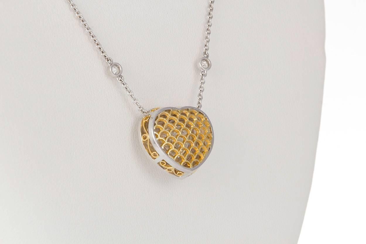 GIA Certified Platinum 18 Karat Gold and Diamond Heart Pendant Necklace 9.16 ctw 3