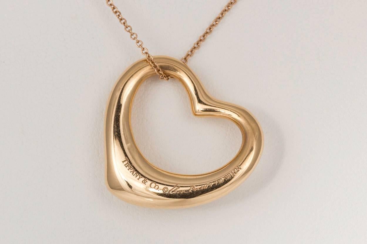 Round Cut Tiffany & Co. Elsa Peretti 18k Rose Gold and Diamond Open Heart Pendant Necklace