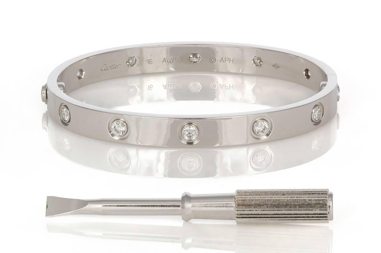 New Style Cartier TenDiamond Love Bangle Bracelet 18 Karat Gold Box
