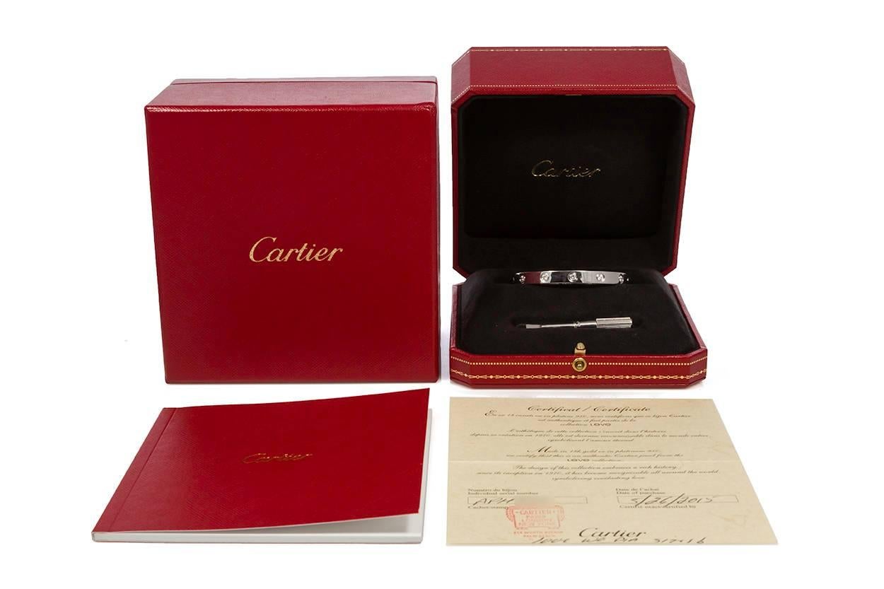 Round Cut New Style Cartier Ten-Diamond Love Bangle Bracelet 18 Karat Gold Box and Papers