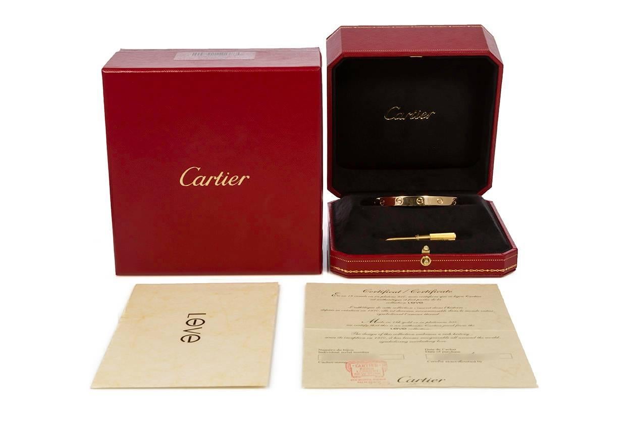 New Style Cartier Love Bangle Bracelet 18 Karat Yellow Gold Box and Papers 2