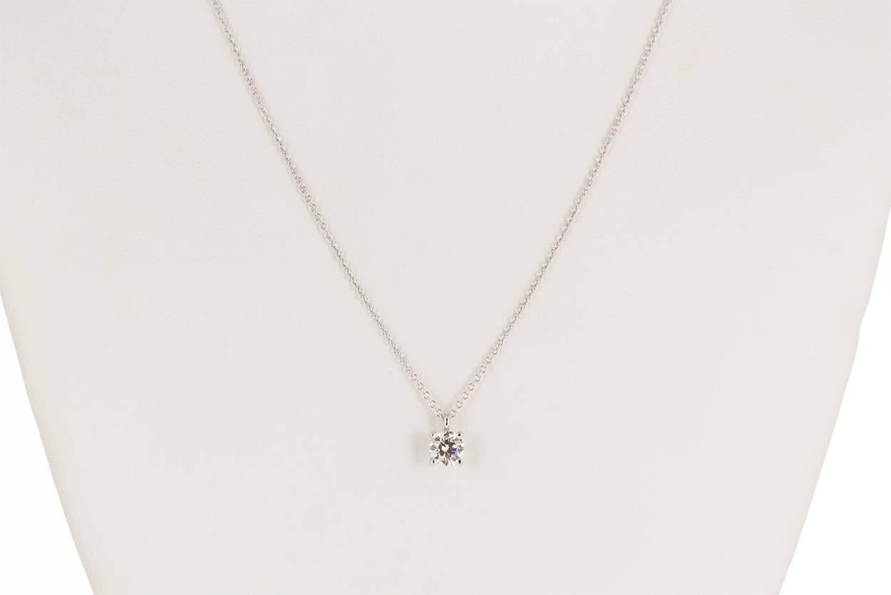 Round Cut Tiffany & Co. Platinum Diamond Solitaire Pendant Necklace 0.52 Carat