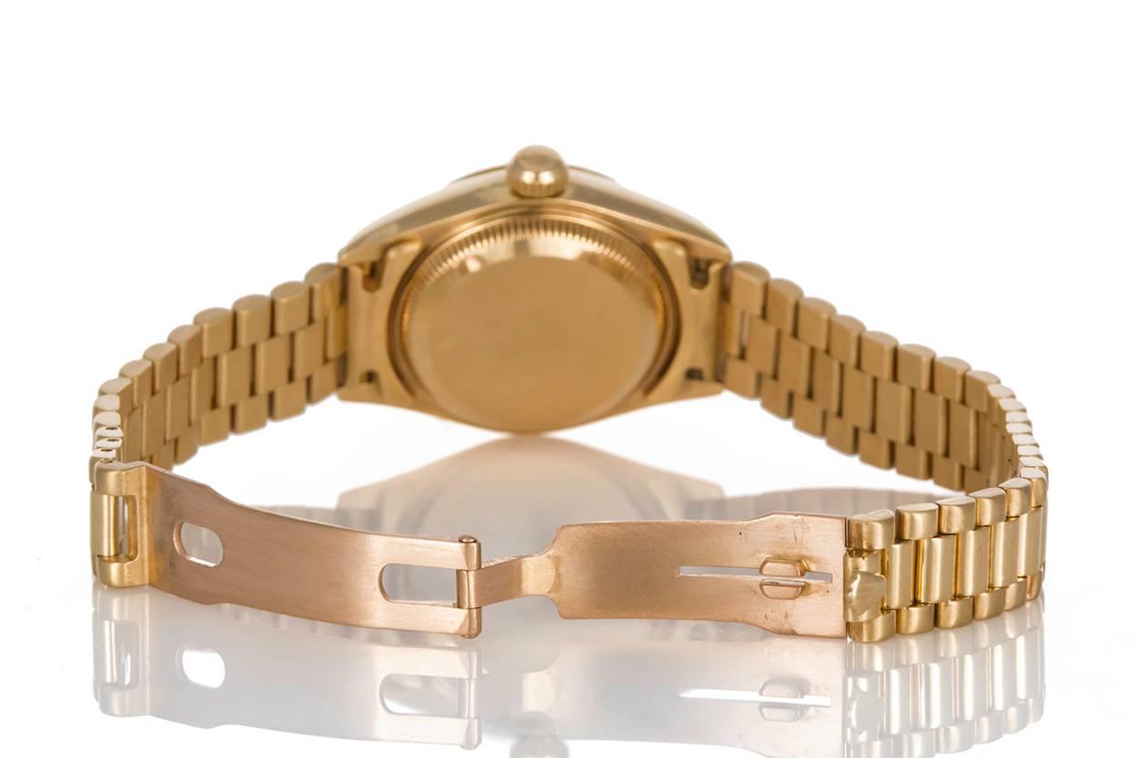 Round Cut Rolex Ladies Yellow Gold Diamond Dial Datejust President Wristwatch 