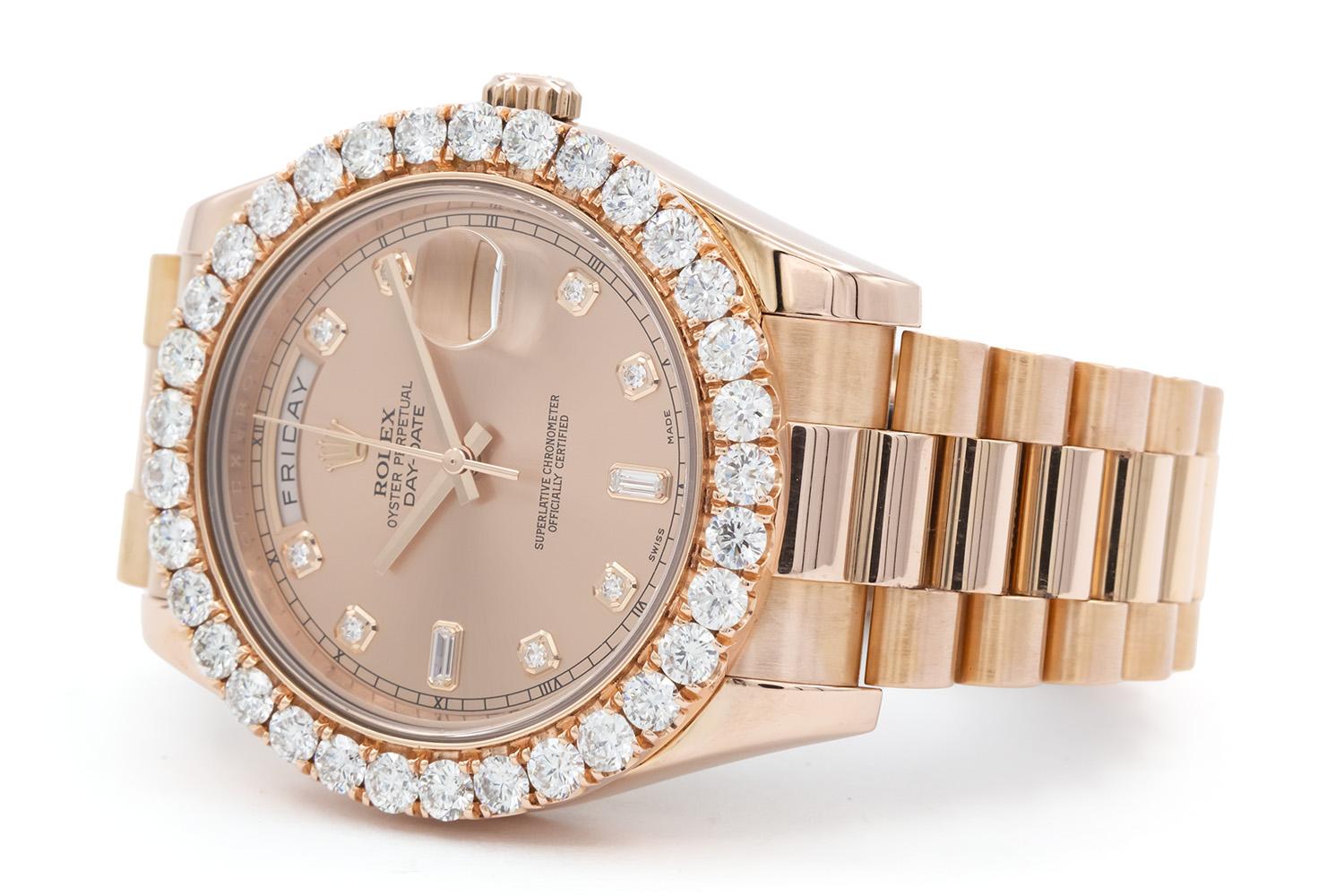 Rolex Day-Date II 41mm Präsident 218235 18k Rose Gold Diamond Dial & 5ctw Lünette (Zeitgenössisch) im Angebot