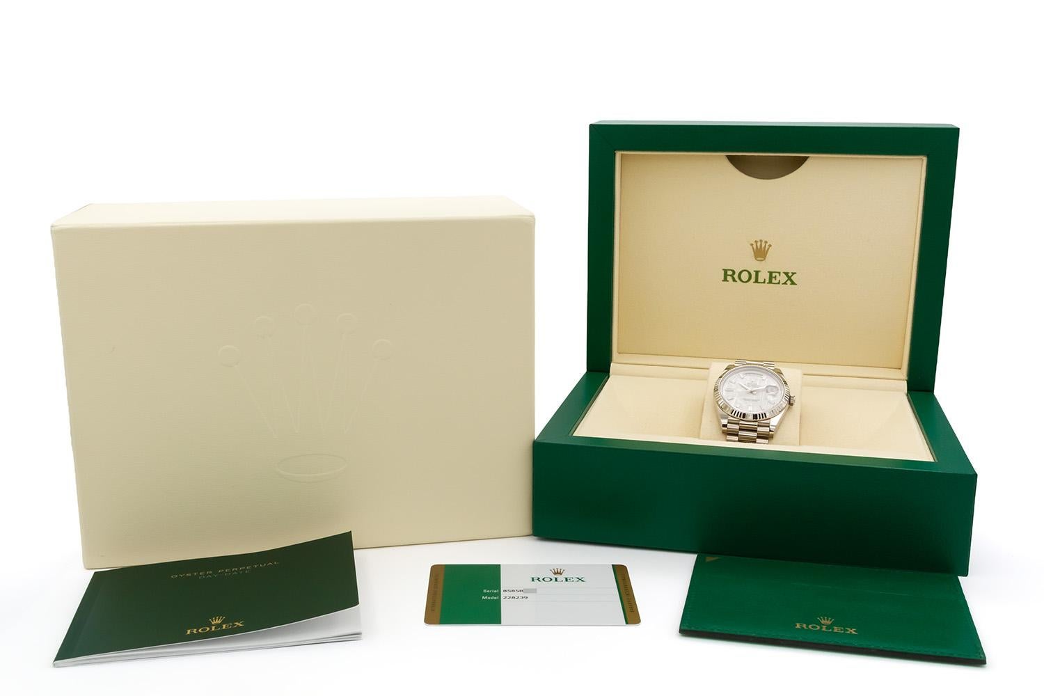 Rolex Day-Date 40mm Präsident 228239 18k Weißgold & Meteorit 10 Diamant-Zifferblatt im Angebot 5