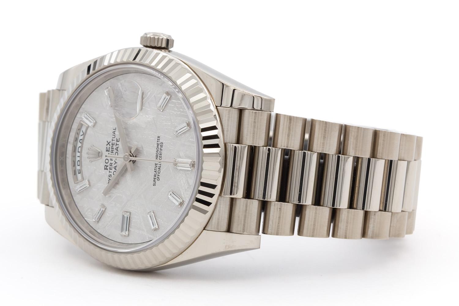Rolex Day-Date 40mm Präsident 228239 18k Weißgold & Meteorit 10 Diamant-Zifferblatt (Zeitgenössisch) im Angebot