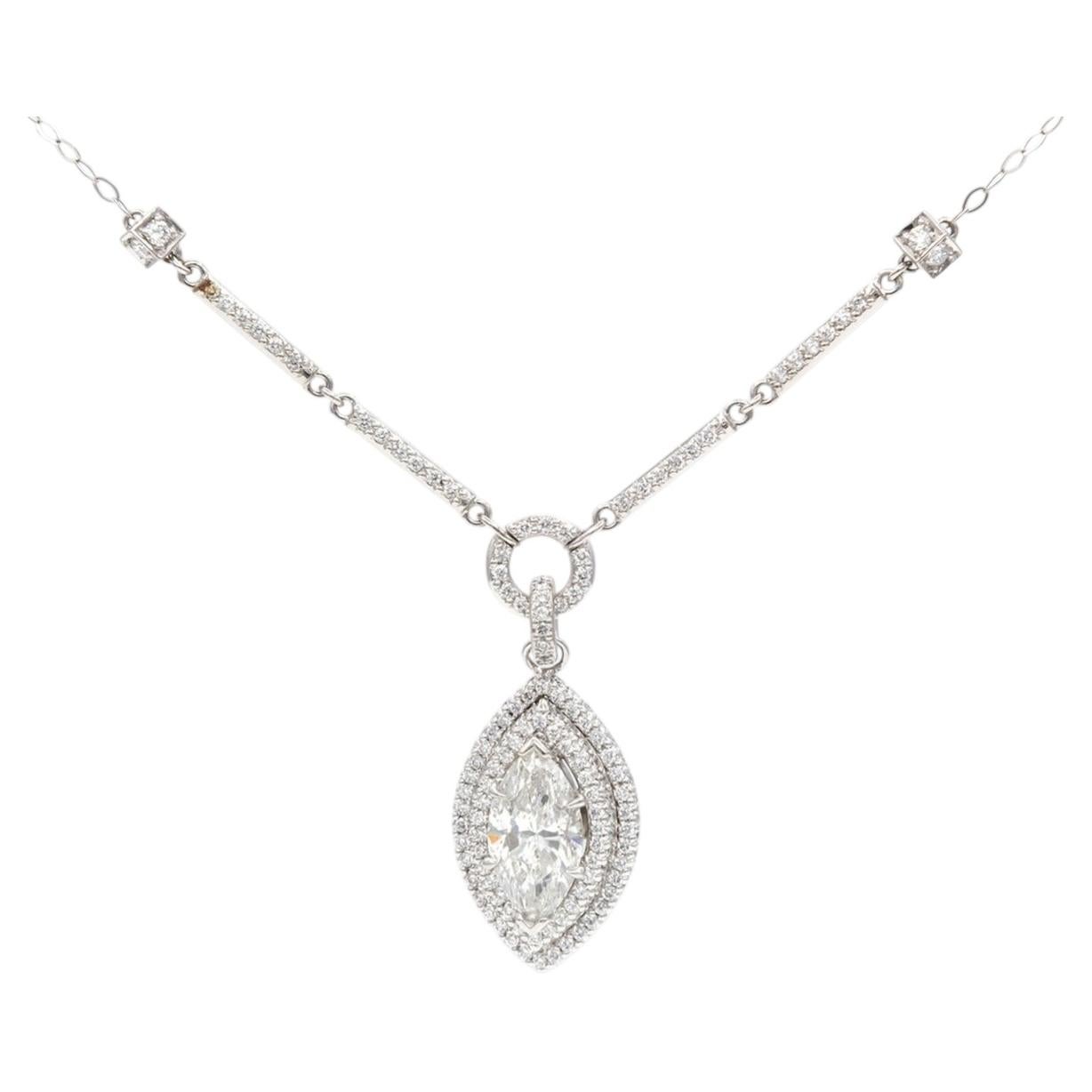 Michael B Platin Marquise Diamant Halo Anhänger Halskette 2,25ctw