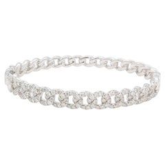 Bracciale rigido a maglie aperte in oro bianco 14k con pavé di diamanti, 2,08 ct totali
