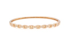 18K Rose Gold Diamond Link Motif Hinged Bangle Bracelet 0.30 CTW