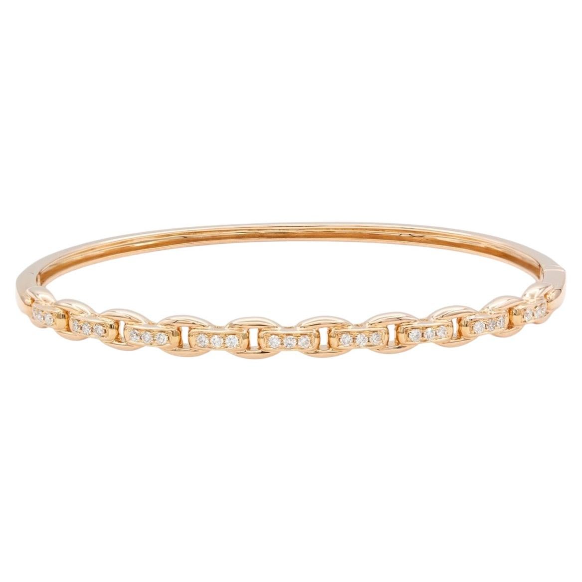 18K Rose Gold Diamond Link Motif Hinged Bangle Bracelet 0.30 CTW