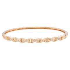 18K Rose Gold Diamond Link Motif Hinged Bangle Bracelet 0.30 CTW