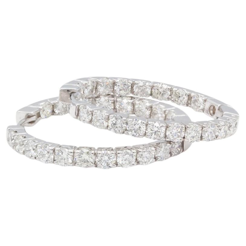 Pendientes de aro de oro blanco de 14k con diamantes por dentro y por fuera, 3,80 ct en total