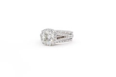 GIA Certified White Gold 2.01ct Cushion Diamond Halo Wedding Ring Set 3.11ctw