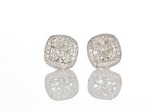 Michael Beaudry Platinum and Radiant Diamond Cushion Halo Stud Earrings