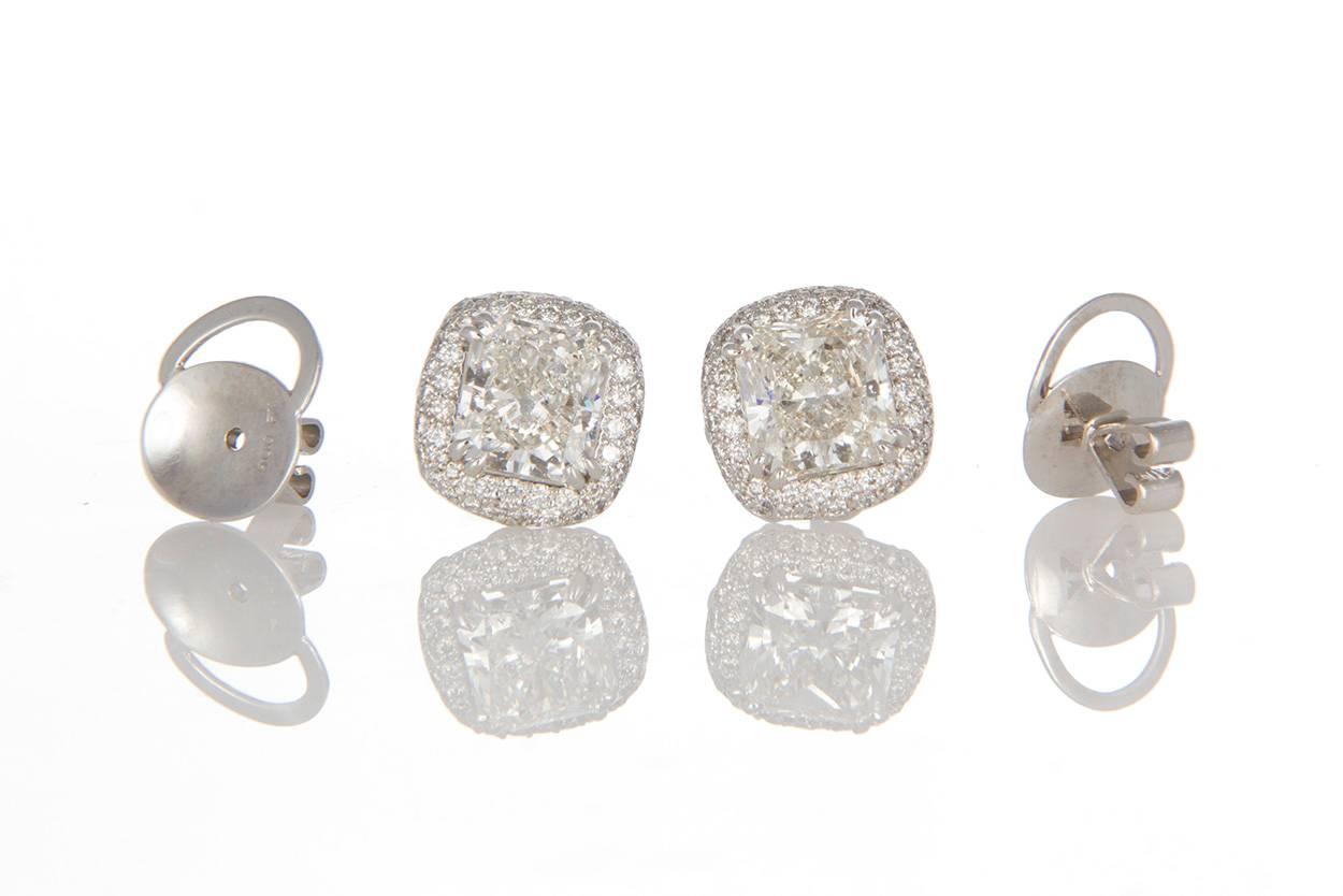 Michael Beaudry Platinum and Radiant Diamond Cushion Halo Stud Earrings 3