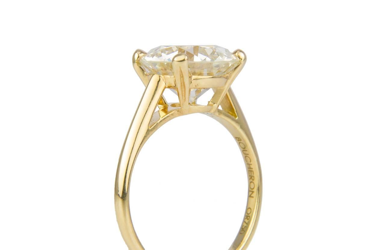 Women's Boucheron GIA Certified Diamond and 18 Karat Gold Solitaire Ring 4.12 Carat