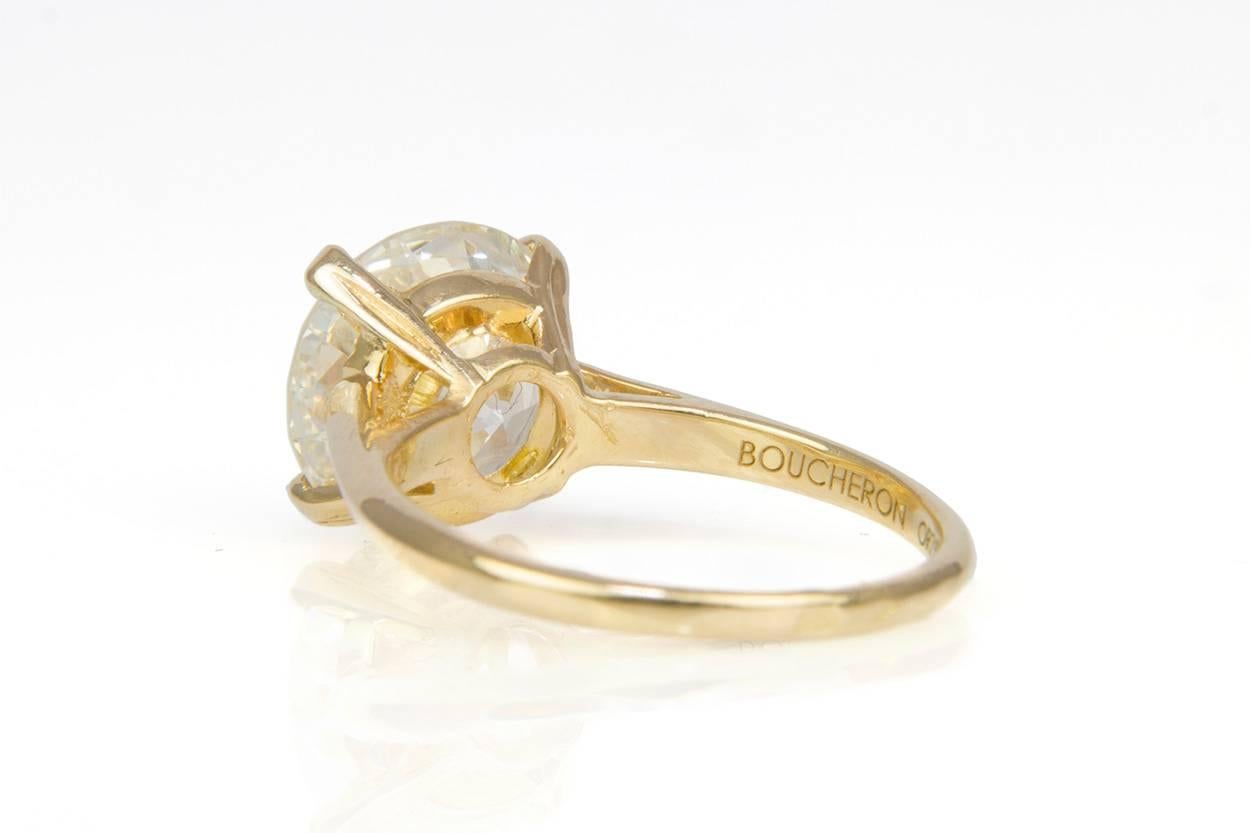 Boucheron GIA Certified Diamond and 18 Karat Gold Solitaire Ring 4.12 Carat In Excellent Condition In Tustin, CA