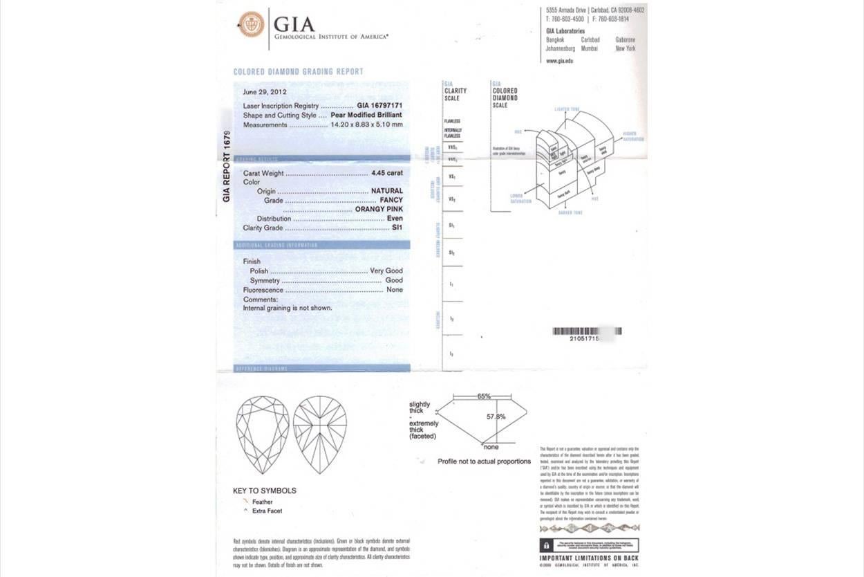 Moderne Collier en diamant certifié GIA de couleur rose orangé fantaisie en vente