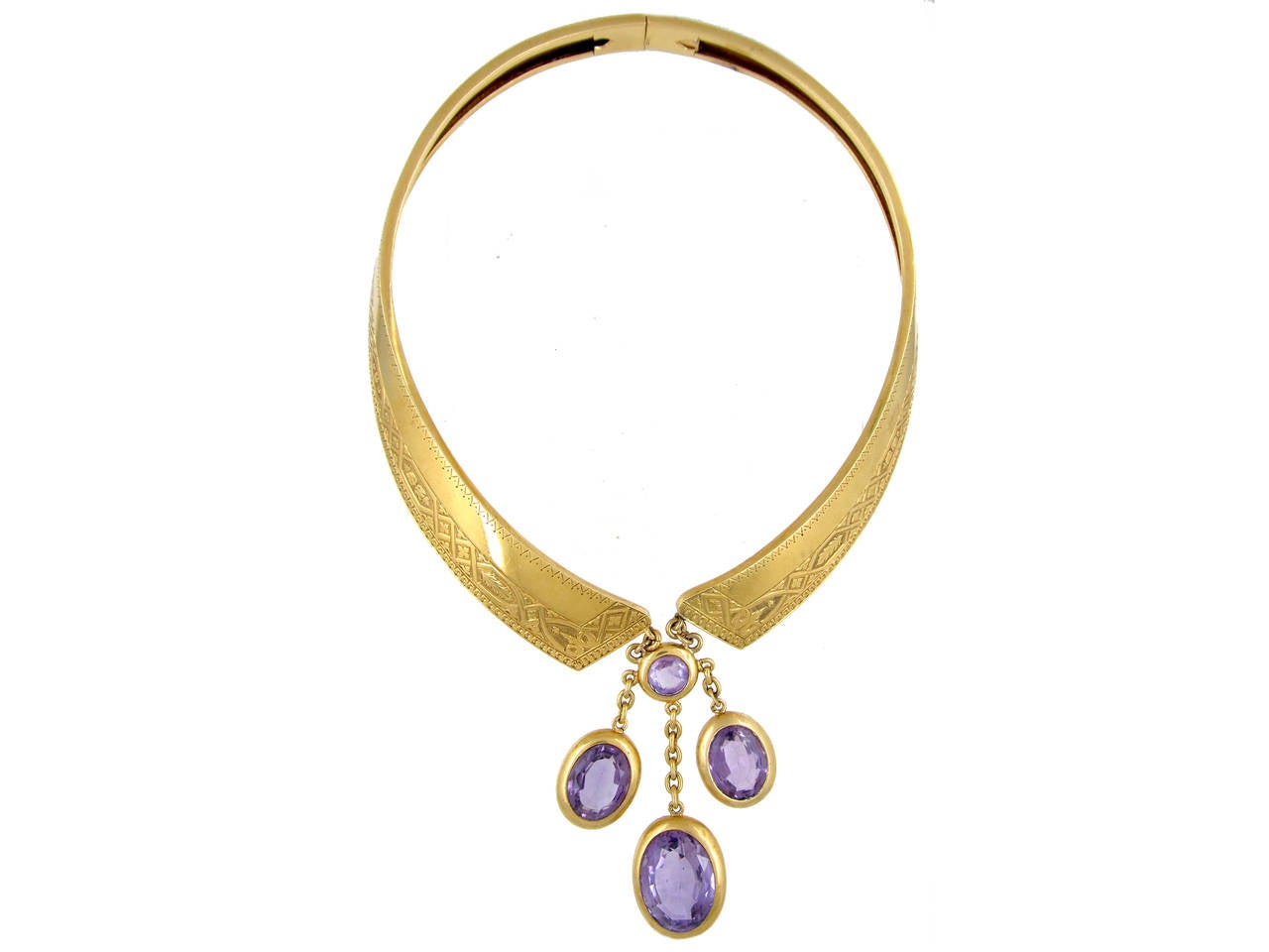 Victorian French Gold Collar with Amethyst Drops For Sale