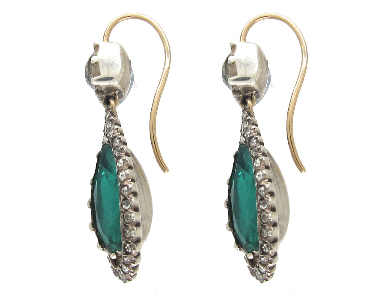 Edwardian Antique Green and White Paste Drop Earrings For Sale