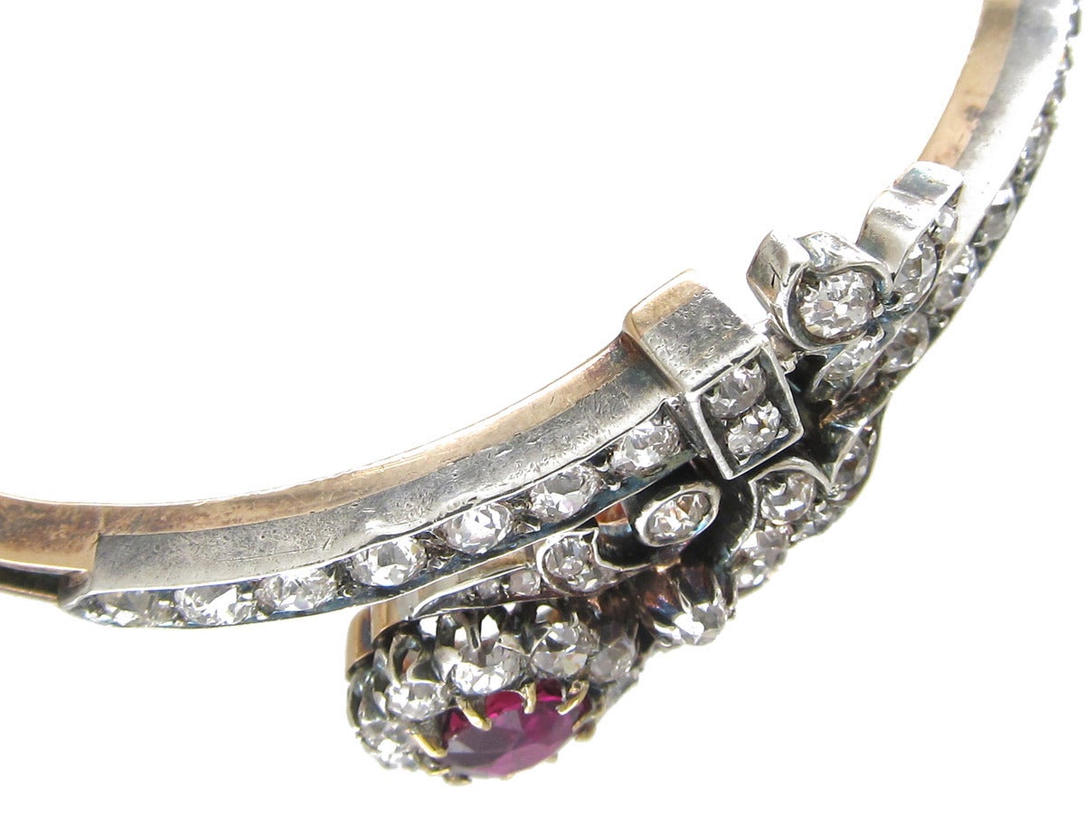 Ruby Diamond Gold Edwardian Bangle In Excellent Condition In London, GB