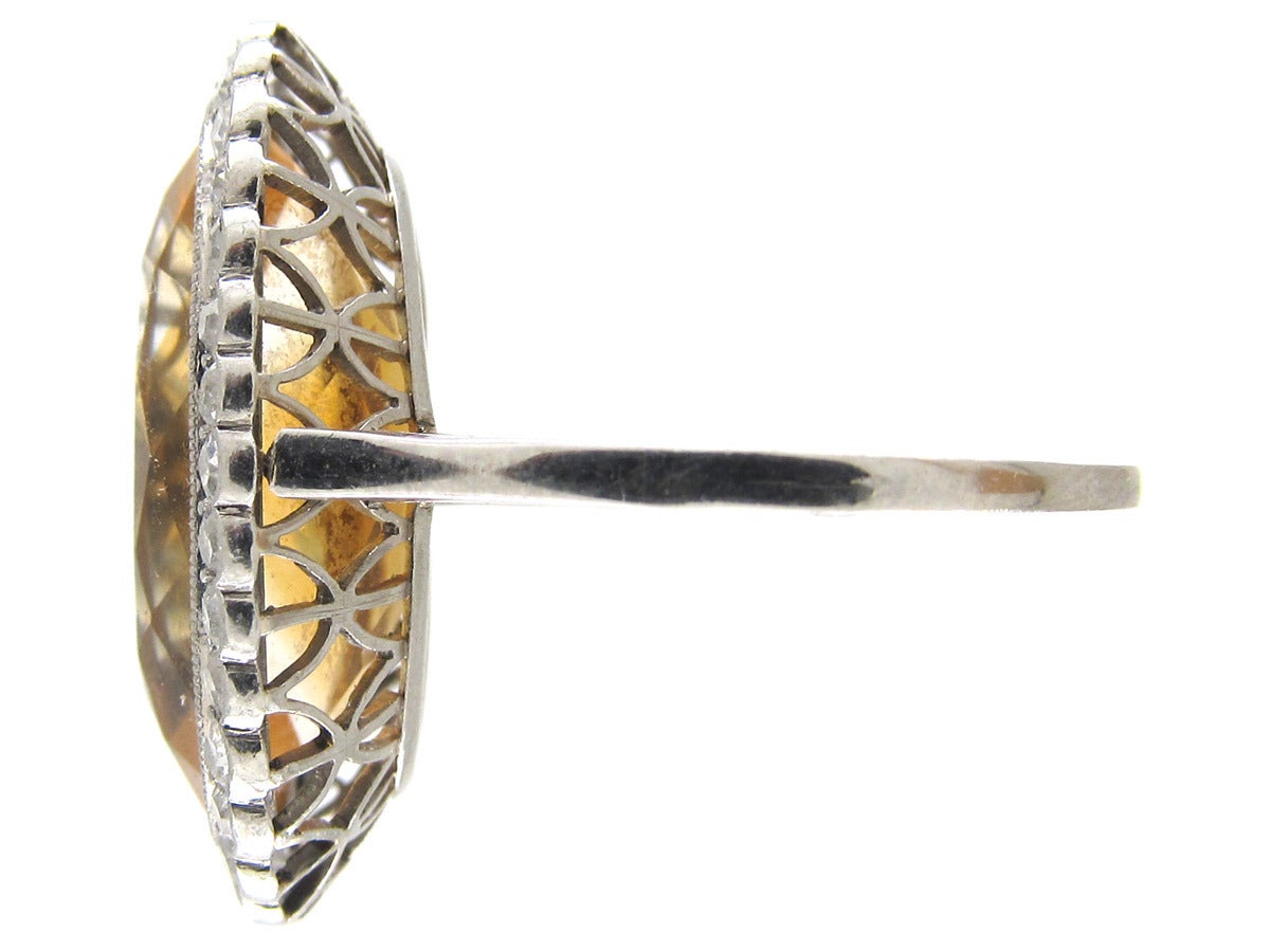 Edwardian Large Oval Citrine Diamond Ring