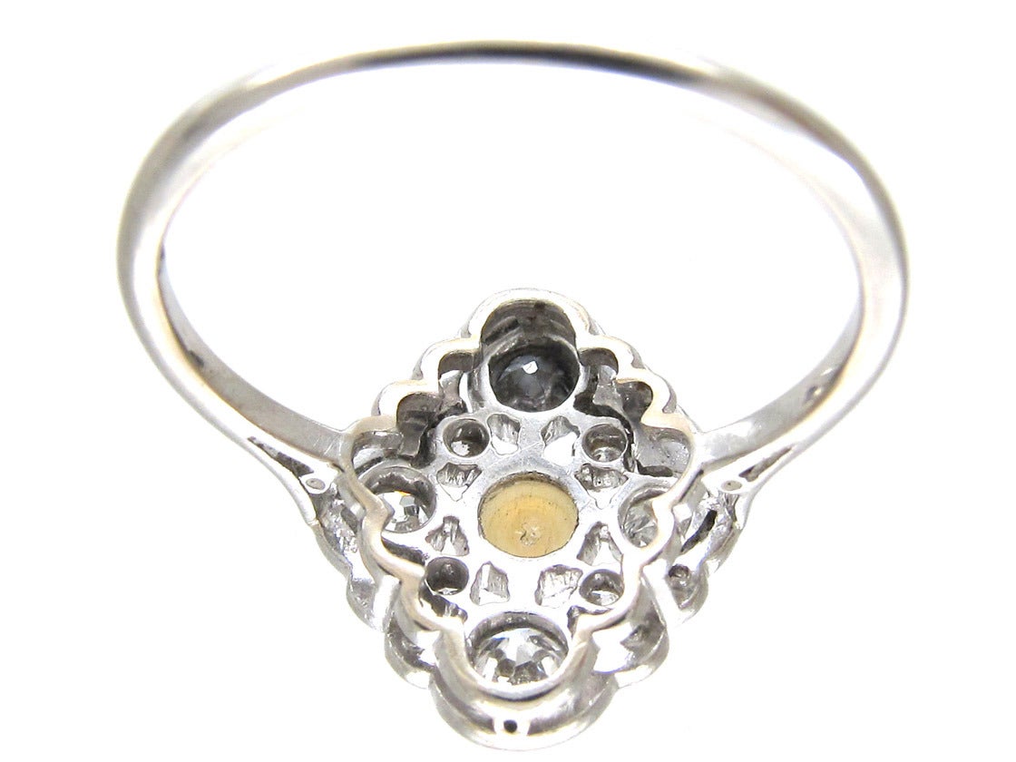 Women's Edwardian Natural Pearl Diamond Platinum Cluster Ring