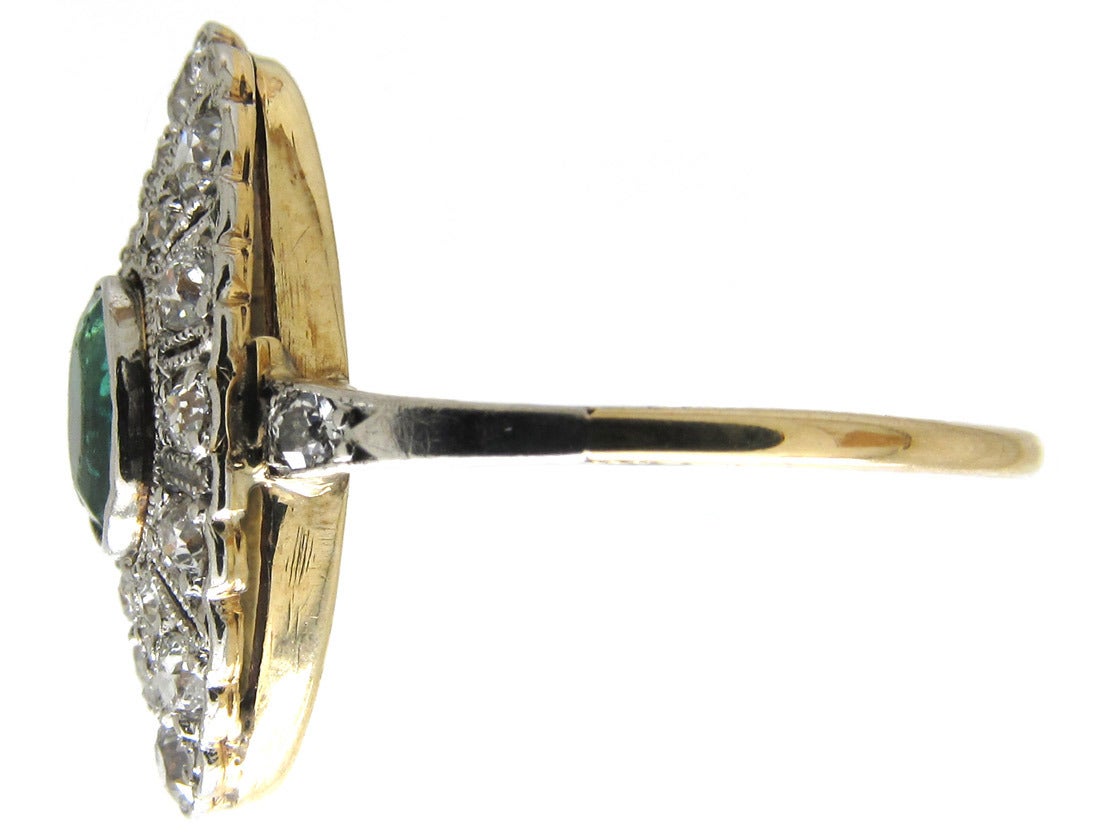 Art Deco Emerald Diamond Gold Platinum Ring