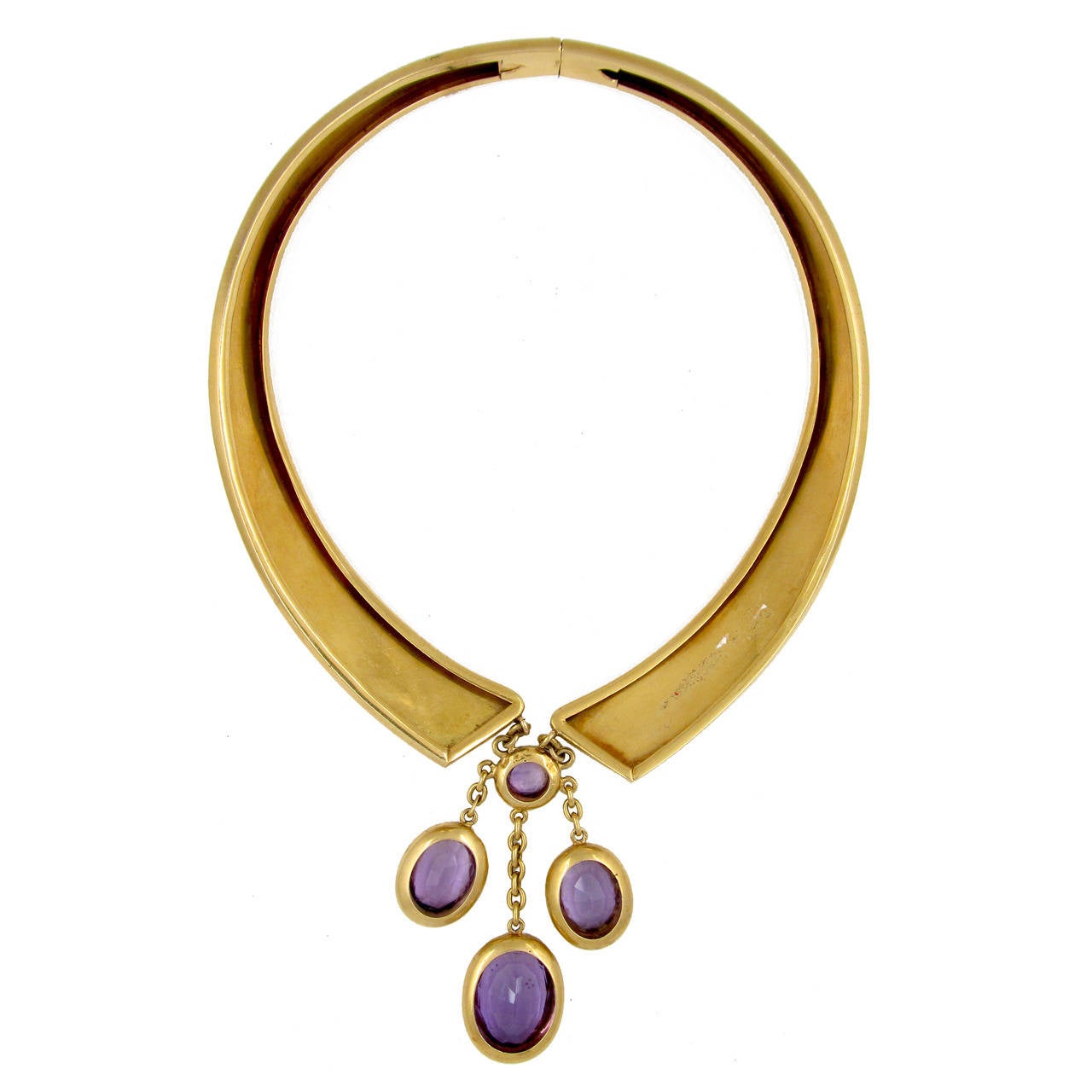 French Gold Collar with Amethyst Drops For Sale