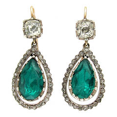 Vintage Green and White Paste Drop Earrings