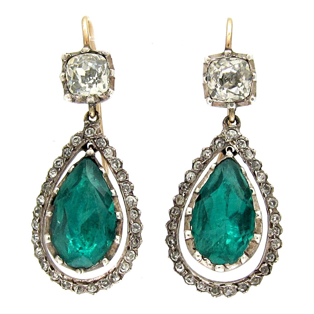 Antique Green and White Paste Drop Earrings For Sale